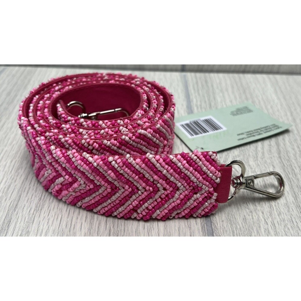 The Spring Shop Beaded Belt Womens Pink White 40" x 1.5" Wearable Art NEW